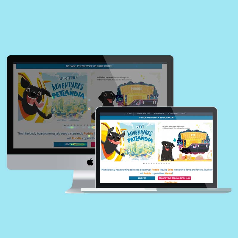 Screenshots of the pet book A/B testing